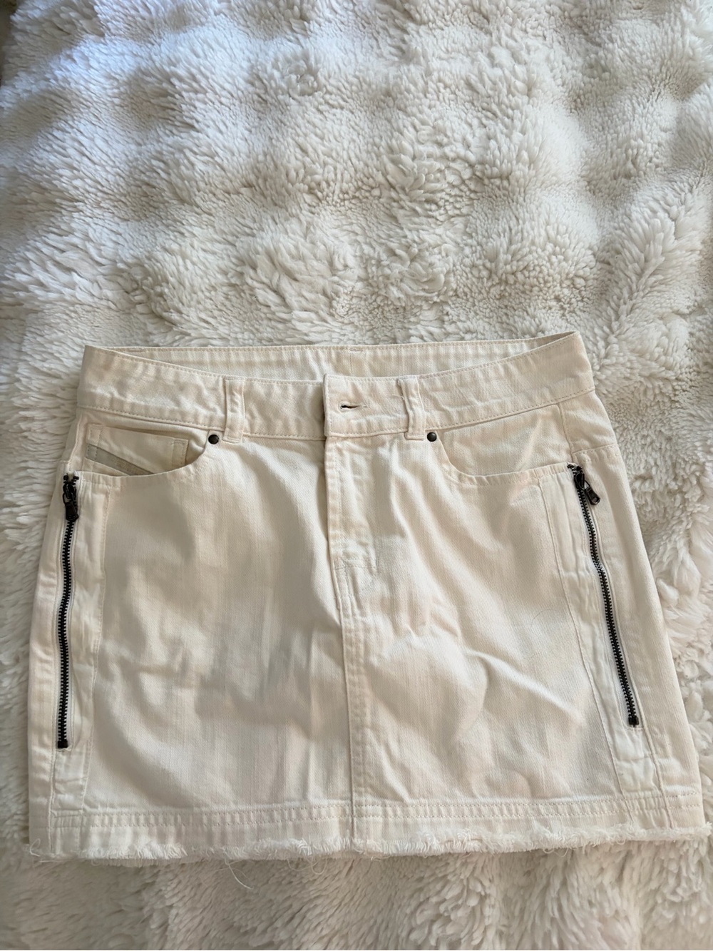 Diesel Cream Mini Skirt with Side Zip Details